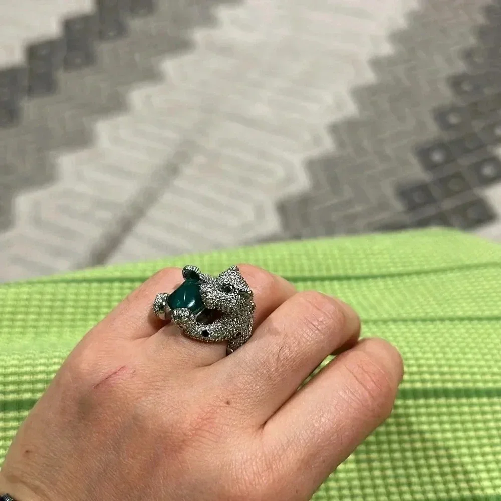 French Vintage Luxury Green Cubic Zirconia Cheetah Ring